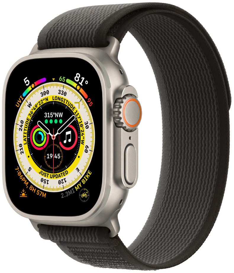 Умные часы Apple Watch Ultra Titanium Case, титановый/черно-серый, S/M, Trail Loop